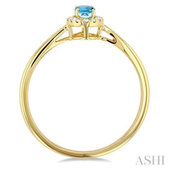 5x3 MM Oval Shape Aquamarine and 1/20 Ctw Single Cut Diamond Halo Semi-Precious Ring in 14K Yellow Gold 5x3 MM Oval Shape Aquamarine and 1/20 Ctw Single Cut Diamond Halo Semi-Precious Ring in 14K Yellow Gold