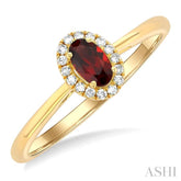 5x3 MM Oval Shape Garnet and 1/20 Ctw Single Cut Diamond Halo Semi-Precious Ring in 10K Yellow Gold