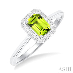 6x4 MM Octagonal Shape Peridot and 1/6 Ctw Round Cut Diamond Halo Semi-Precious Ring in 10K White Gold 6x4 MM Octagonal Shape Peridot and 1/6 Ctw Round Cut Diamond Halo Semi-Precious Ring in 10K White Gold