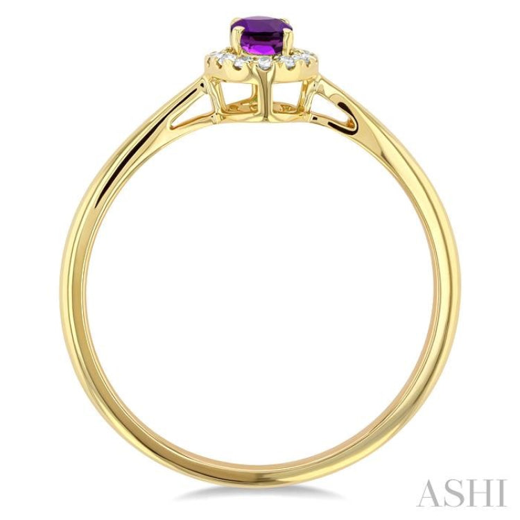 5x3 MM Oval Shape Amethyst and 1/20 Ctw Single Cut Diamond Halo Semi-Precious Ring in 10K Yellow Gold 5x3 MM Oval Shape Amethyst and 1/20 Ctw Single Cut Diamond Halo Semi-Precious Ring in 10K Yellow Gold