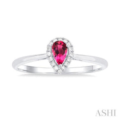 5x3 MM Pear Shape Pink Tourmaline and 1/20 Ctw Single Cut Diamond Halo Semi-Precious Ring in 14K White Gold 5x3 MM Pear Shape Pink Tourmaline and 1/20 Ctw Single Cut Diamond Halo Semi-Precious Ring in 14K White Gold