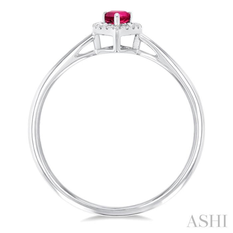5x3 MM Pear Shape Pink Tourmaline and 1/20 Ctw Single Cut Diamond Halo Semi-Precious Ring in 14K White Gold 5x3 MM Pear Shape Pink Tourmaline and 1/20 Ctw Single Cut Diamond Halo Semi-Precious Ring in 14K White Gold