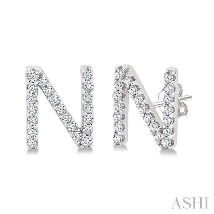 1/8 Ctw Initial 'N' Single Cut Diamond Earrings in 10K White Gold 1/8 Ctw Initial 'N' Single Cut Diamond Earrings in 10K White Gold