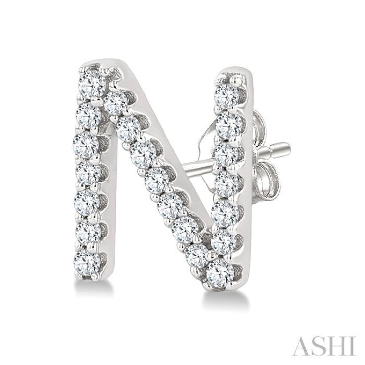 1/8 Ctw Initial 'N' Single Cut Diamond Earrings in 10K White Gold 1/8 Ctw Initial 'N' Single Cut Diamond Earrings in 10K White Gold
