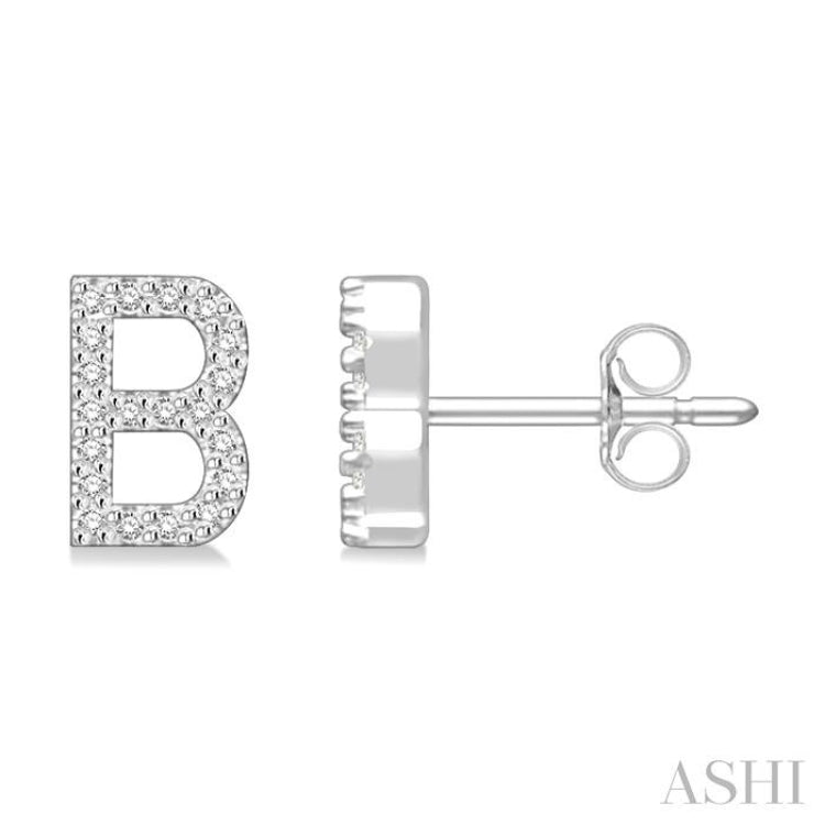 1/8 Ctw Initial 'B' Single Cut Diamond Earrings in 10K White Gold 1/8 Ctw Initial 'B' Single Cut Diamond Earrings in 10K White Gold