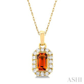5x3 MM Octagonal Shape Citrine and 1/20 Ctw Single Cut Diamond Halo Semi-Precious Pendant with Chain in 10K Yellow Gold