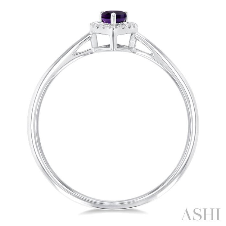 5x3 MM Pear Shape Amethyst and 1/20 Ctw Single Cut Diamond Halo Semi-Precious Ring in 14K White Gold 5x3 MM Pear Shape Amethyst and 1/20 Ctw Single Cut Diamond Halo Semi-Precious Ring in 14K White Gold