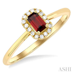 5x3 MM Octagonal Shape Garnet and 1/20 Ctw Single Cut Diamond Halo Semi-Precious Ring in 14K Yellow Gold 5x3 MM Octagonal Shape Garnet and 1/20 Ctw Single Cut Diamond Halo Semi-Precious Ring in 14K Yellow Gold