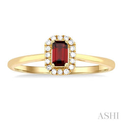 5x3 MM Octagonal Shape Garnet and 1/20 Ctw Single Cut Diamond Halo Semi-Precious Ring in 14K Yellow Gold 5x3 MM Octagonal Shape Garnet and 1/20 Ctw Single Cut Diamond Halo Semi-Precious Ring in 14K Yellow Gold