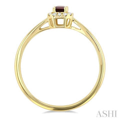 5x3 MM Octagonal Shape Garnet and 1/20 Ctw Single Cut Diamond Halo Semi-Precious Ring in 14K Yellow Gold 5x3 MM Octagonal Shape Garnet and 1/20 Ctw Single Cut Diamond Halo Semi-Precious Ring in 14K Yellow Gold