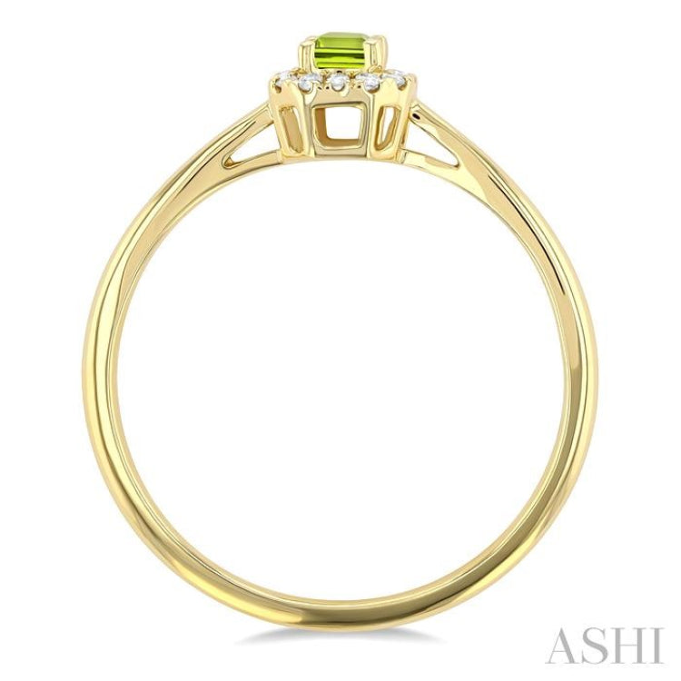 5x3 MM Octagonal Shape Peridot and 1/20 Ctw Single Cut Diamond Halo Semi-Precious Ring in 14K Yellow Gold 5x3 MM Octagonal Shape Peridot and 1/20 Ctw Single Cut Diamond Halo Semi-Precious Ring in 14K Yellow Gold