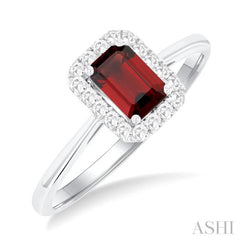 6x4 MM Octagonal Shape Garnet and 1/6 Ctw Round Cut Diamond Halo Semi-Precious Ring in 10K White Gold 6x4 MM Octagonal Shape Garnet and 1/6 Ctw Round Cut Diamond Halo Semi-Precious Ring in 10K White Gold