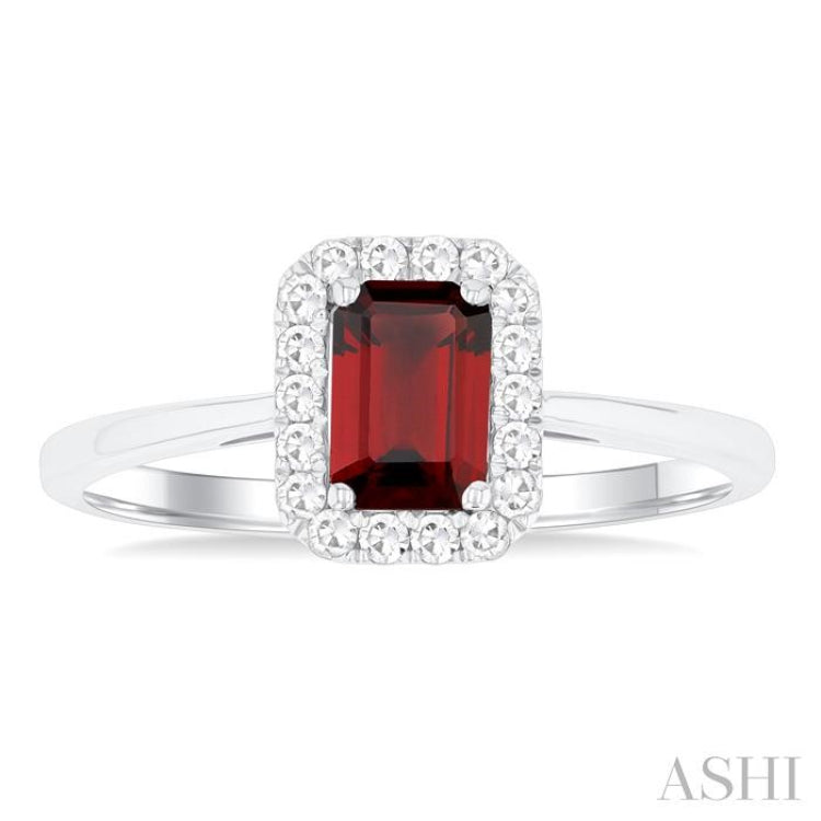 6x4 MM Octagonal Shape Garnet and 1/6 Ctw Round Cut Diamond Halo Semi-Precious Ring in 10K White Gold 6x4 MM Octagonal Shape Garnet and 1/6 Ctw Round Cut Diamond Halo Semi-Precious Ring in 10K White Gold