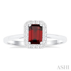 6x4 MM Octagonal Shape Garnet and 1/6 Ctw Round Cut Diamond Halo Semi-Precious Ring in 10K White Gold 6x4 MM Octagonal Shape Garnet and 1/6 Ctw Round Cut Diamond Halo Semi-Precious Ring in 10K White Gold