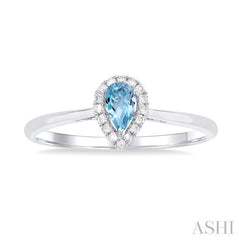 5x3 MM Pear Shape Aquamarine and 1/20 Ctw Single Cut Diamond Halo Semi-Precious Ring in 14K White Gold 5x3 MM Pear Shape Aquamarine and 1/20 Ctw Single Cut Diamond Halo Semi-Precious Ring in 14K White Gold