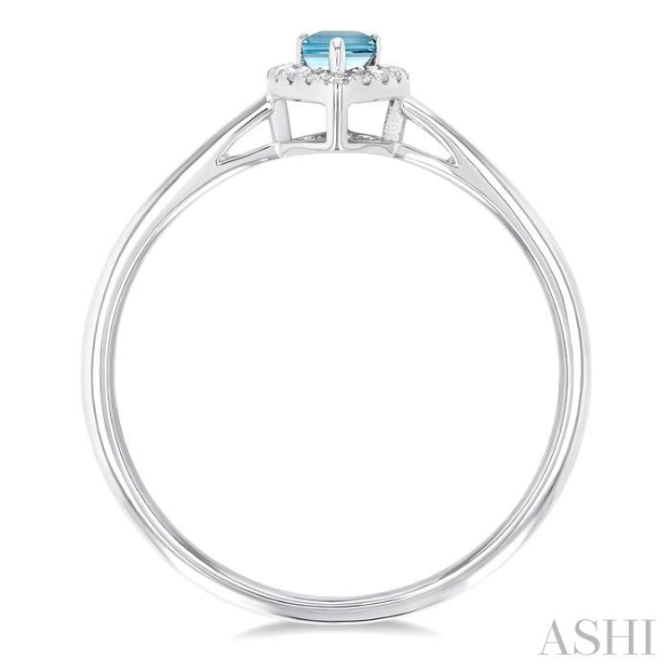 5x3 MM Pear Shape Aquamarine and 1/20 Ctw Single Cut Diamond Halo Semi-Precious Ring in 14K White Gold 5x3 MM Pear Shape Aquamarine and 1/20 Ctw Single Cut Diamond Halo Semi-Precious Ring in 14K White Gold