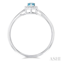 5x3 MM Pear Shape Aquamarine and 1/20 Ctw Single Cut Diamond Halo Semi-Precious Ring in 14K White Gold 5x3 MM Pear Shape Aquamarine and 1/20 Ctw Single Cut Diamond Halo Semi-Precious Ring in 14K White Gold