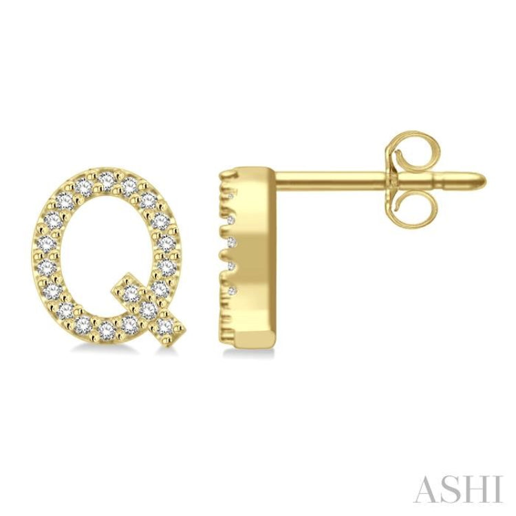 1/8 Ctw Initial 'Q' Single Cut Diamond Earrings in 10K Yellow Gold 1/8 Ctw Initial 'Q' Single Cut Diamond Earrings in 10K Yellow Gold