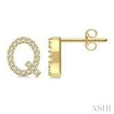 1/8 Ctw Initial 'Q' Single Cut Diamond Earrings in 10K Yellow Gold
