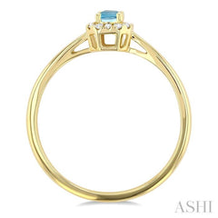 5x3 MM Octagonal Shape Aquamarine and 1/20 Ctw Single Cut Diamond Halo Semi-Precious Ring in 10K Yellow Gold 5x3 MM Octagonal Shape Aquamarine and 1/20 Ctw Single Cut Diamond Halo Semi-Precious Ring in 10K Yellow Gold