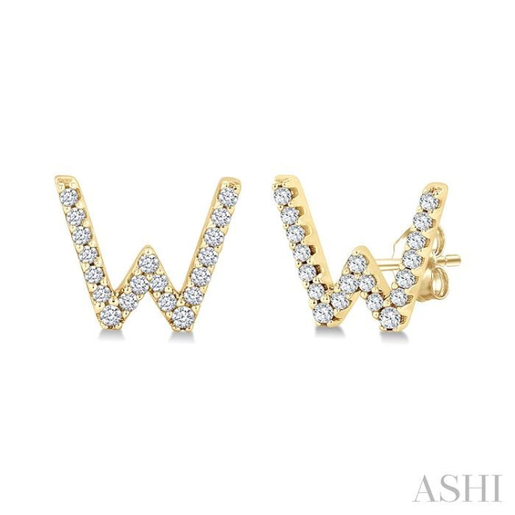 1/8 Ctw Initial 'W' Single Cut Diamond Earrings in 10K Yellow Gold 1/8 Ctw Initial 'W' Single Cut Diamond Earrings in 10K Yellow Gold