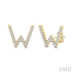 1/8 Ctw Initial 'W' Single Cut Diamond Earrings in 10K Yellow Gold 1/8 Ctw Initial 'W' Single Cut Diamond Earrings in 10K Yellow Gold