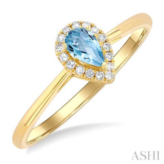 5x3 MM Pear Shape Aquamarine and 1/20 Ctw Single Cut Diamond Halo Semi-Precious Ring in 10K Yellow Gold 5x3 MM Pear Shape Aquamarine and 1/20 Ctw Single Cut Diamond Halo Semi-Precious Ring in 10K Yellow Gold