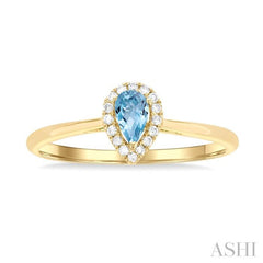 5x3 MM Pear Shape Aquamarine and 1/20 Ctw Single Cut Diamond Halo Semi-Precious Ring in 10K Yellow Gold 5x3 MM Pear Shape Aquamarine and 1/20 Ctw Single Cut Diamond Halo Semi-Precious Ring in 10K Yellow Gold