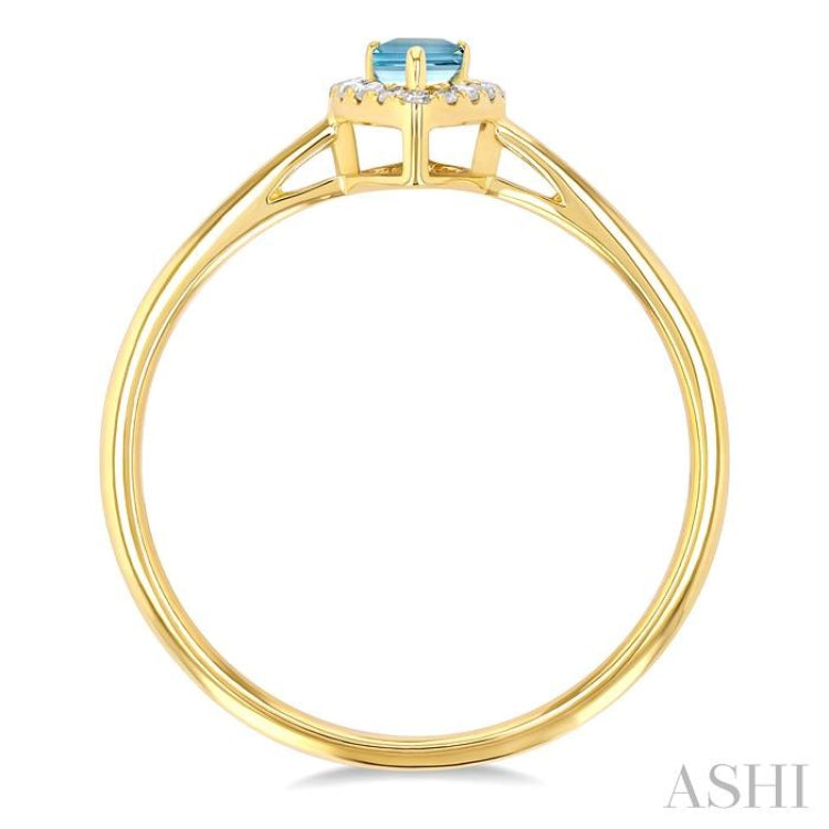 5x3 MM Pear Shape Aquamarine and 1/20 Ctw Single Cut Diamond Halo Semi-Precious Ring in 10K Yellow Gold 5x3 MM Pear Shape Aquamarine and 1/20 Ctw Single Cut Diamond Halo Semi-Precious Ring in 10K Yellow Gold