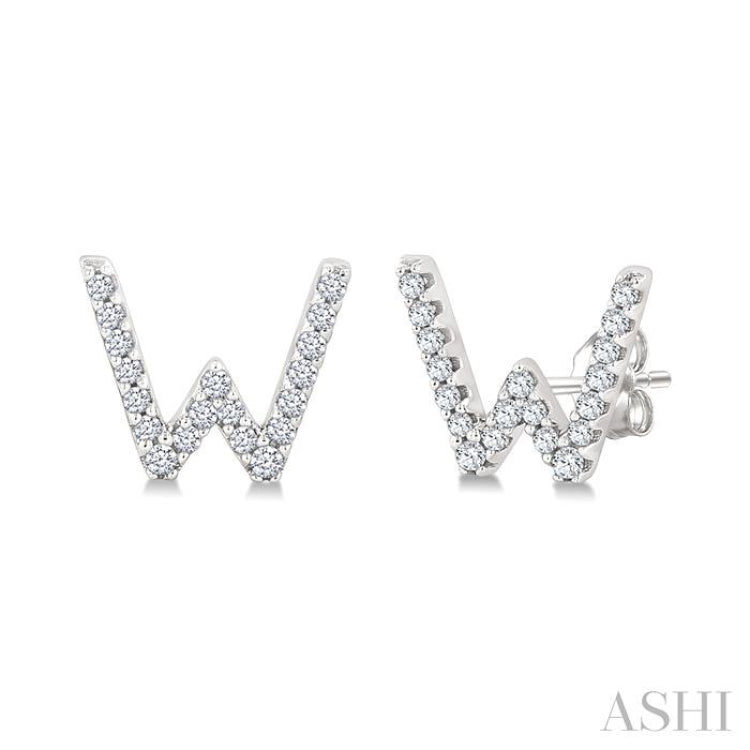 1/8 Ctw Initial 'W' Single Cut Diamond Earrings in 10K White Gold 1/8 Ctw Initial 'W' Single Cut Diamond Earrings in 10K White Gold