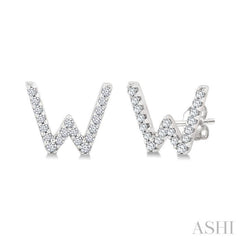 1/8 Ctw Initial 'W' Single Cut Diamond Earrings in 10K White Gold 1/8 Ctw Initial 'W' Single Cut Diamond Earrings in 10K White Gold