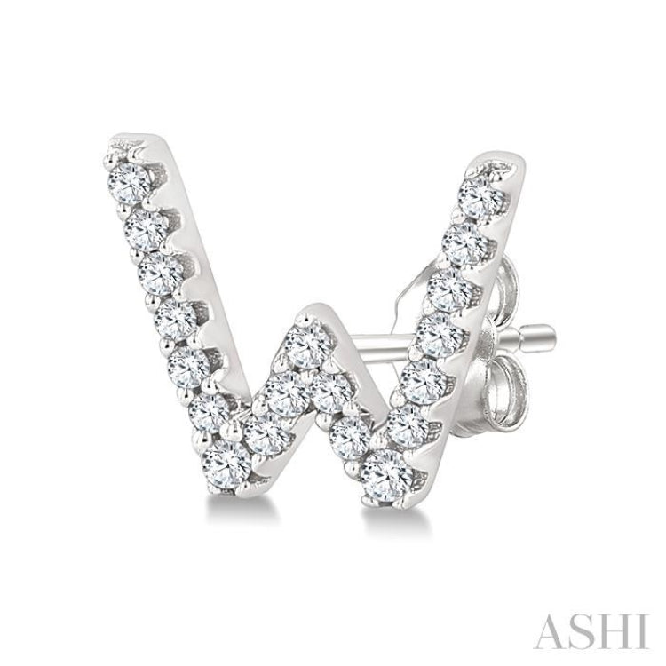 1/8 Ctw Initial 'W' Single Cut Diamond Earrings in 10K White Gold 1/8 Ctw Initial 'W' Single Cut Diamond Earrings in 10K White Gold