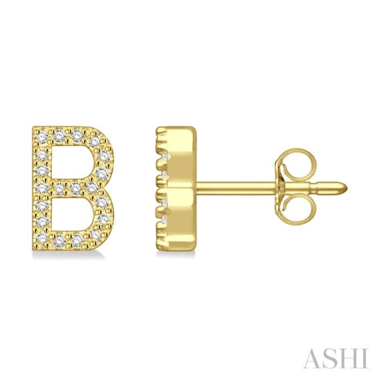 1/8 Ctw Initial 'B' Single Cut Diamond Earrings in 10K Yellow Gold 1/8 Ctw Initial 'B' Single Cut Diamond Earrings in 10K Yellow Gold