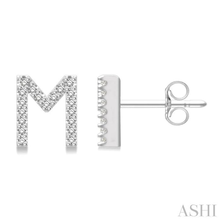 1/8 Ctw Initial 'M' Single Cut Diamond Earrings in 10K White Gold 1/8 Ctw Initial 'M' Single Cut Diamond Earrings in 10K White Gold