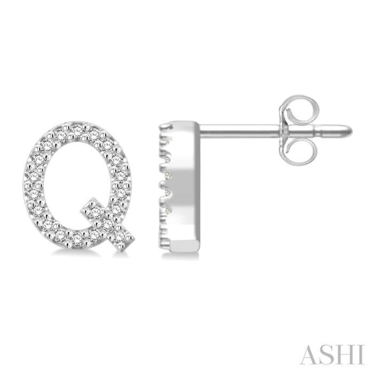 1/8 Ctw Initial 'Q' Single Cut Diamond Earrings in 10K White Gold 1/8 Ctw Initial 'Q' Single Cut Diamond Earrings in 10K White Gold