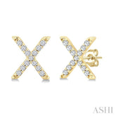 1/10 Ctw Initial 'X' Single Cut Diamond Earrings in 10K Yellow Gold