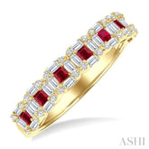 2 MM Princess Cut Ruby and 1/2 Ctw Baguette & Round Cut Diamond Precious Ring in 14K Yellow Gold