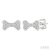 1/10 Ctw Petite Dog Bone Round Cut Diamond Fashion Stud Earring in 10K White Gold