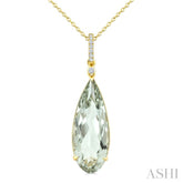 22X8 MM Pear Shape Green Amethyst and 1/20 Ctw Round Cut Diamond Semi-Precious Pendant With Chain in 14K Yellow Gold
