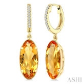 12X5 MM Oval Shape Citrine and 1/10 Ctw Round Cut Diamond Semi-Precious Earrings in 10K Yellow Gold