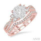 7/8 Ctw Lovebright Round Diamond Wedding Set With 3/4 Ctw Criss Cross Shank Engagement Ring and 1/6 Ctw Arched Wedding Band in 14K Rose & White Gold