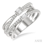 3/8 Ctw Criss-Cross Baguette and Round Diamond Fashion Ring in 14K White Gold
