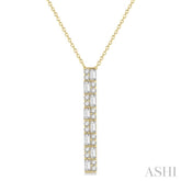 1/2 Ctw Basket Weave Baguette and Round Cut Diamond Pendant With Chain in 14K Yellow Gold