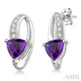 6x6 MM Trillion Cut Amethyst and 1/20 Ctw Round Cut Diamond Earrings in 10K White Gold
