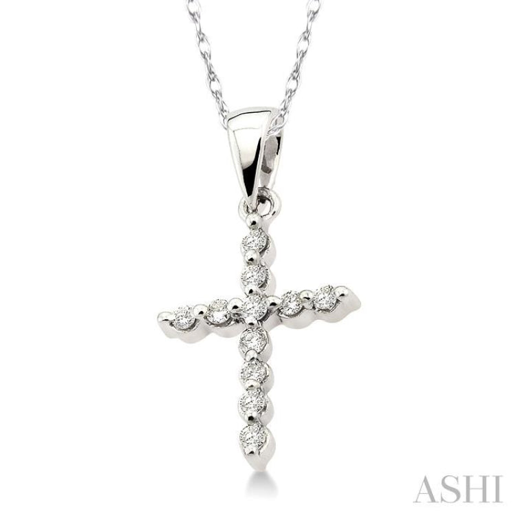 1/10 Ctw Round Cut Diamond Cross Petite Pendant in 10K White Gold with Chain 1/10 Ctw Round Cut Diamond Cross Petite Pendant in 10K White Gold with Chain