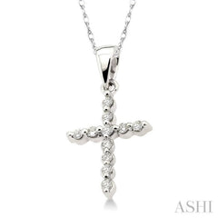 1/10 Ctw Round Cut Diamond Cross Petite Pendant in 10K White Gold with Chain 1/10 Ctw Round Cut Diamond Cross Petite Pendant in 10K White Gold with Chain