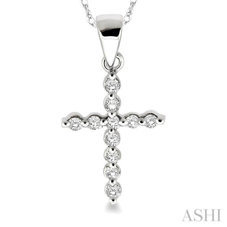1/10 Ctw Round Cut Diamond Cross Petite Pendant in 10K White Gold with Chain 1/10 Ctw Round Cut Diamond Cross Petite Pendant in 10K White Gold with Chain