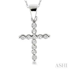 1/10 Ctw Round Cut Diamond Cross Petite Pendant in 10K White Gold with Chain 1/10 Ctw Round Cut Diamond Cross Petite Pendant in 10K White Gold with Chain
