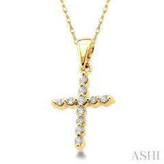 1/10 Ctw Round Cut Diamond Cross Petite Pendant in 14K Yellow Gold with Chain 1/10 Ctw Round Cut Diamond Cross Petite Pendant in 14K Yellow Gold with Chain