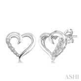 1/20 Ctw Round Cut Diamond Heart Shape Diamond Journey Earrings in Sterling Silver